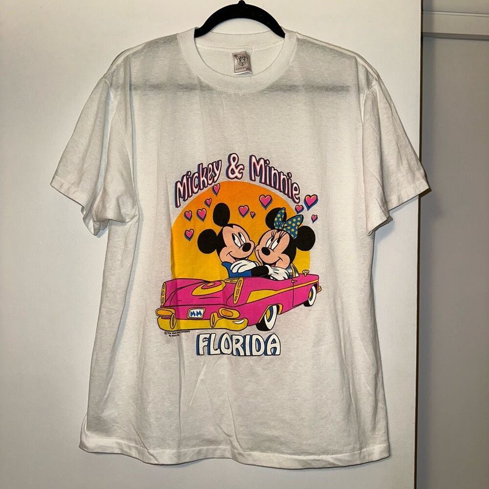 Disney Unisex Mickey and Minnie Honeymoon White Graphic Tee XL EUC